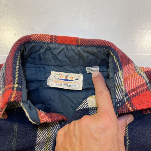VINTAGE CPO OUTDOOR CAMP FLANNEL LUMBERJACK SHIRT JACKET Mens S Wool Linen Plaid - Picture 3 of 7